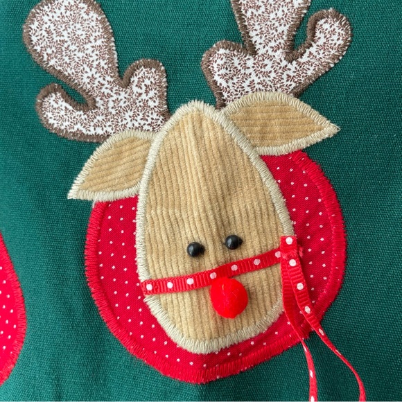 Christmas Joy Appliqué Reindeer Full Kitchen Apron Green and Red Holiday - Picture 4 of 8